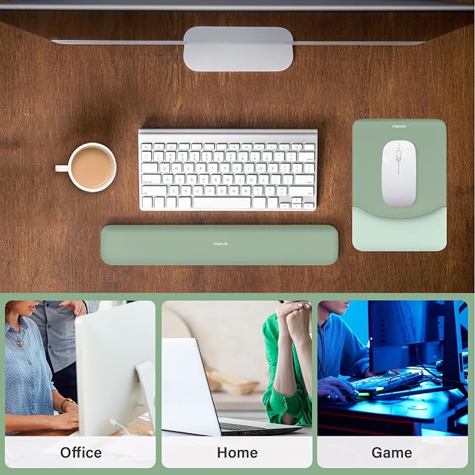 MOSISO Keyboard Wrist Rest & Mouse Pad with Wrist Rest, Green | Rectangular Ergonomic Mousepad, Non-Slip Base, Home/Office Pain Relief & Easy Typing, Neoprene Cloth & Raised Silicone Lining