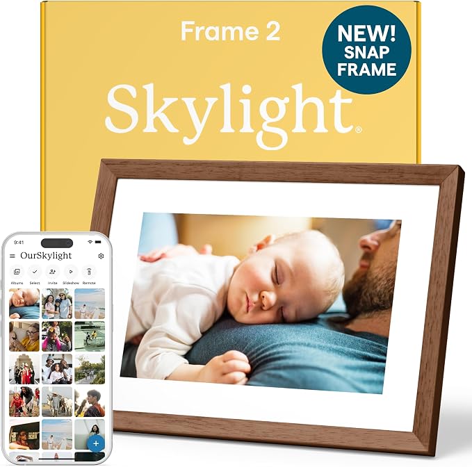 Skylight Digital Picture Frame 2 – 10" Full HD Wi-Fi Touch Screen, 16GB Digital Photo Frame, Load Photos & Videos Directly from Phone, Anti-Glare – Ideal for Personalized Gifting, Walnut