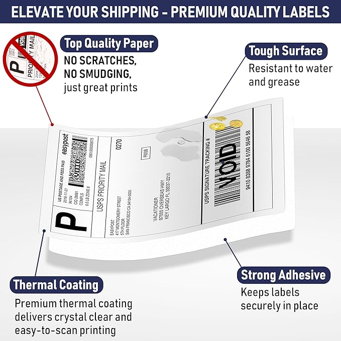 Dasher Products Thermal Shipping Labels Compatible with Dymo LabelWriter 4XL 1744907 4x6 Internet Postage Labels, Water Resistant, Strong Adhesive, Perforated, 220 per Roll (4 Pack)