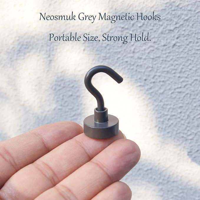 Neosmuk Magnetic Hooks, Heavy Duty 30lb+ Strong Magnet Hook for Cruise Cabins, Cruise Essentials 2026 for Hanging, Metal Wall Refrigerator Hangers (Grey, 10 Pack)