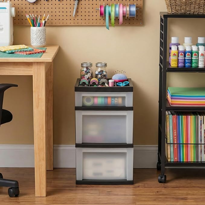 IRIS USA 3-Drawer Storage Cart, Black/Pearl | Keep classroom supplies, teacher essentials, craft materials, and learning tools organized with easy-access drawers.