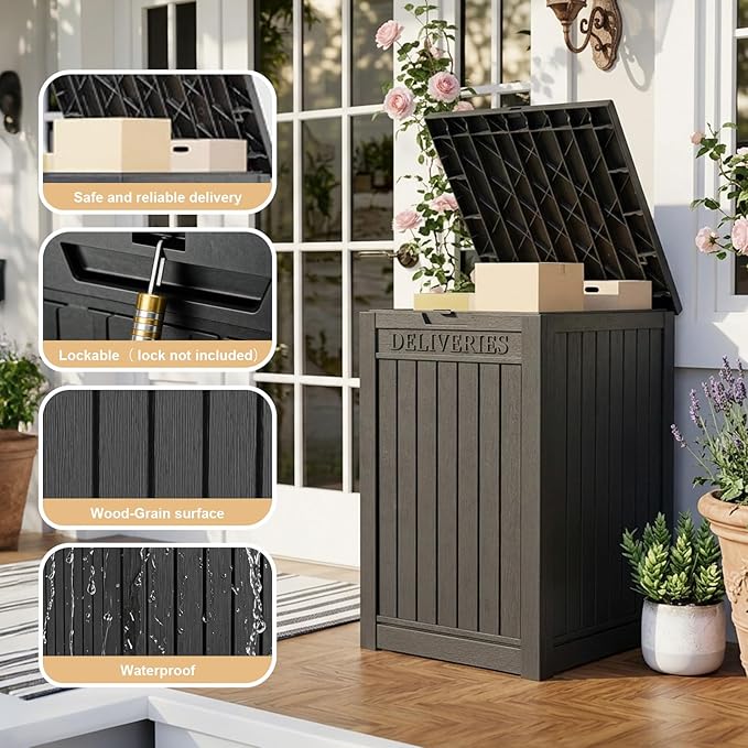 PatioZen Package Delivery Box 55 Gallon with Lockable Secure,Outdoor Package Drop Container Waterproof for Porch Patio and Curbside(Black)