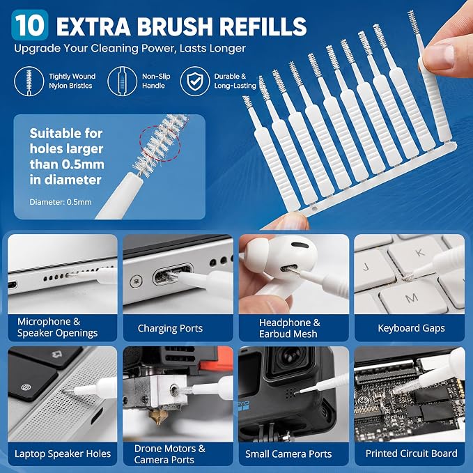 Phone Cleaning Kit (57PCS), iPhone Cleaning Kit, Airbud Cleaning Kit for AirPods, Keyboard Cleaning Kit, Charging Port Cleaner for Apple Lightning/Android USB-C (White, with 10 Mini Brush)