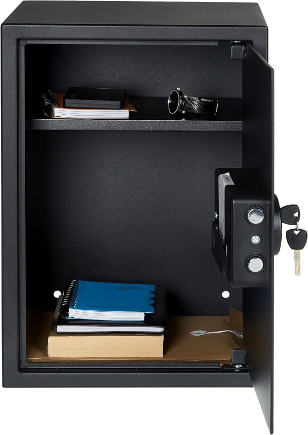 Amazon Basics Steel Home Security Safe Box with Electronic Keypad Lock for Documents, Jewelry, Valuables, 1.8 Cubic Feet, Black, 13.8"W x 13"D x 19.7"H
