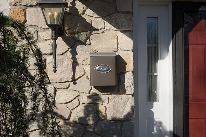 Architectural Mailboxes Designer Galvanized Steel Wall-Mount Mailbox, DVKPBZ0AM, Venetian Bronze, Medium | Galvanized steel build with a concealed lock and key drop box and weather-resistant outdoor construction.