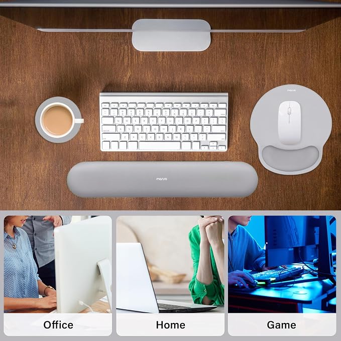 MOSISO Wrist Rest Support for Mouse Pad&Keyboard Set, Gray | Circle Curved Ergonomic Mousepad Non-Slip Base Home/Office Pain Relief&Easy Typing Pad with Soft Cloth&Silicone Lining