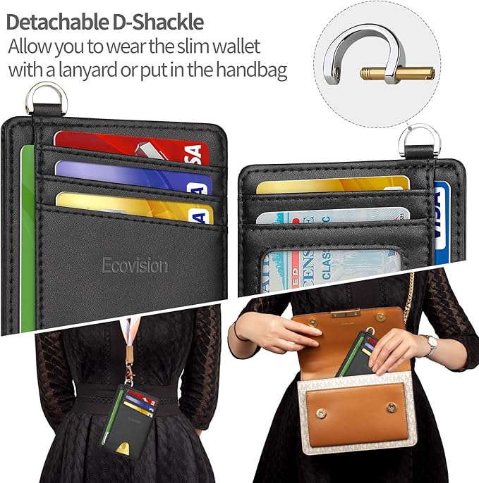 Slim Minimalist Front Pocket Wallet, RFID Blocking Credit Card Holder Wallet with Detachable D-Shackle for Men Women
