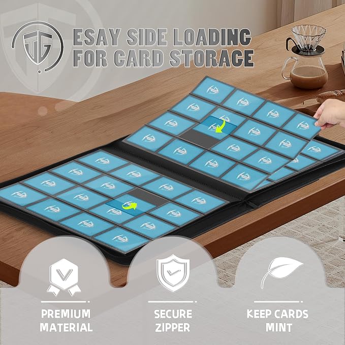 16 Pockets Trading Card Zipper Binder for 1000+ Cards| Secure Side Loading Pockets | Trading Card Album Folder | Compatible with YuGiOh, MTG,Sports Cards (Orange 16)