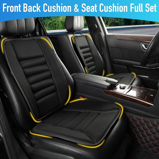 Lofty Aim Car Seat Cushion with Back Support Pillow, Driver Seat Cushion | Lumbar Support & Seat Cushion, Memory Foam Seat Cushion for Pain Relief, Butt Pillow for Car, Breathable 4D Mesh Black