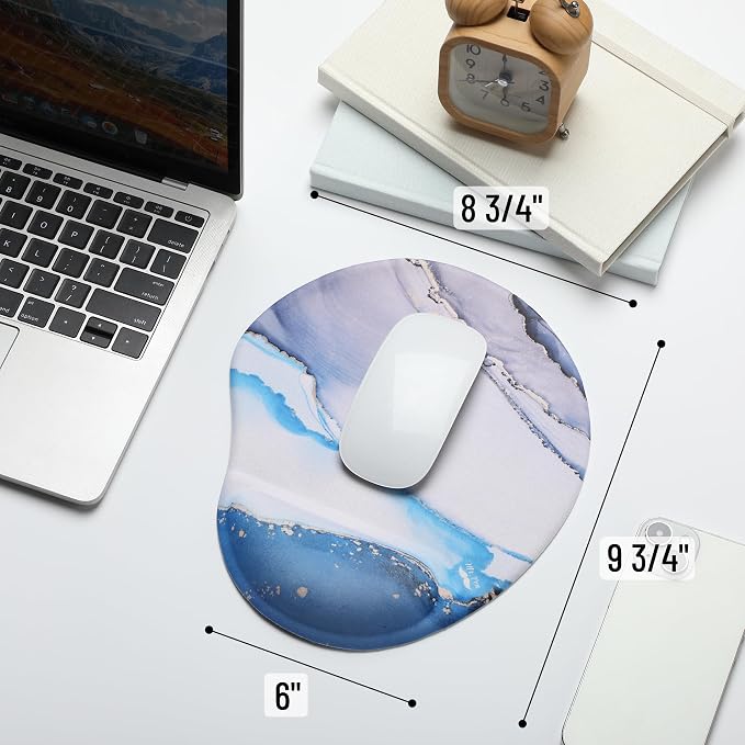 Mr. Pen- Ergonomic Mouse Pad with Wrist Rest, Glacial Blue Marble Design | Breathable Fabric with Memory Foam Cushion, Non-Slip Rubber Base, Gel Mouse Pad with Wrist Support