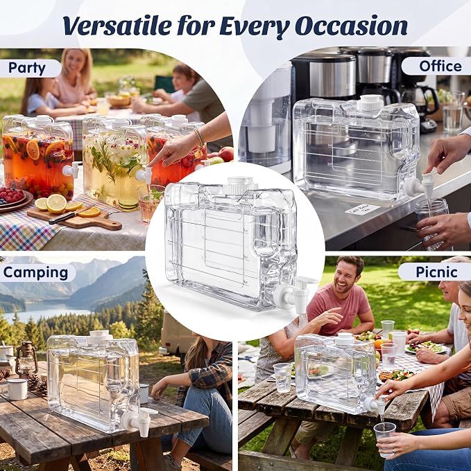 Funnymoom 6 Pcs Drink Water Dispenser for Fridge 1.1 Gallon Beverage Dispenser with Spigot Plastic Reusable Refrigerator Water Dispensers Waters Jug Container for Party Outdoors Camping Hiking Home