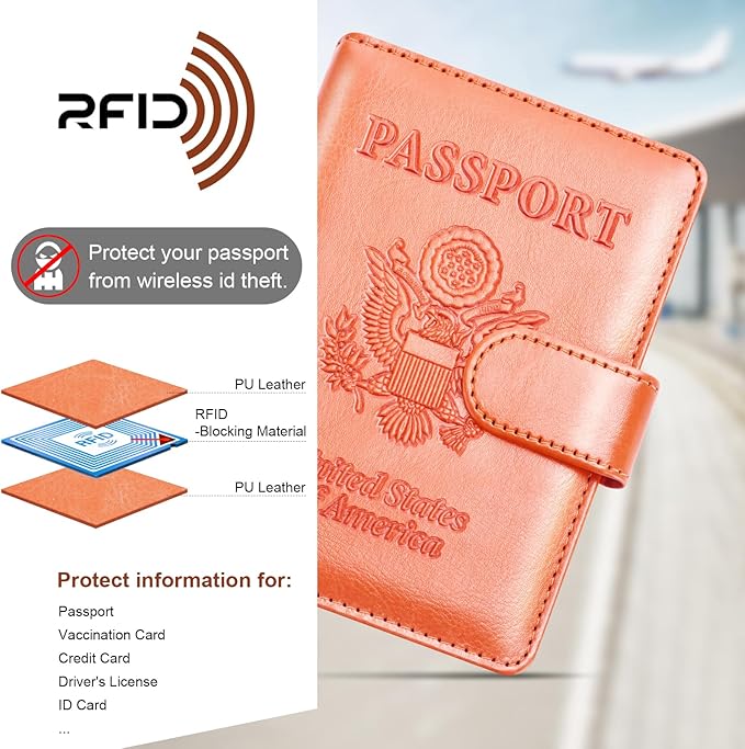 Herain Passport Holder for Travel Essentials, 2 Pcs Passport Cover Wallet Case Travel Gifts Women Men Family, RFID Passports Book Card Holders Travels Cruise Accessories Must Haves