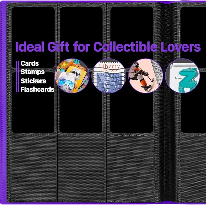 【2026】Trading Card Binder 9 Pocket, Premium Sports Collection Binder Game Cards Book with Sleeves Side Loading, Anti-open Strap Double Sided Waterproof 360 Card Folder