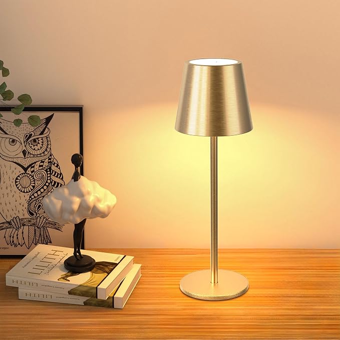 JACKYLED Cordless Table Lamps Rechargeable, 3 Adjustable Height, 5000 Capactiy Operated, 3 Colors Smooth Dimming, Portable LED Waterproof Table Lamp for Dining, Bedroom, Outdoor-Gold