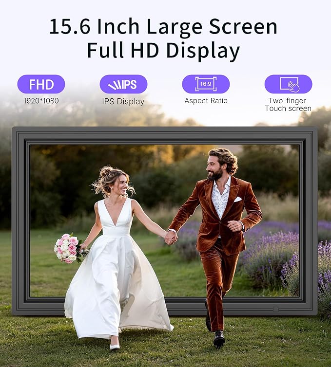 64GB 15.6" Large Digital Picture Frame, Uhale WiFi Electronic Photo Frames with 1920 x 1080 FHD IPS Touch Screen, Support Auto-Rotate Wall Mounted SD&USB Card, Share Photos/Videos from Phone Instantly