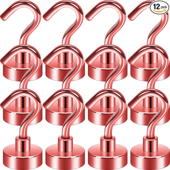 Neosmuk Magnetic Hooks, Heavy Duty 30lb+ Strong Magnet Hook for Cruise Cabins, Cruise Essentials 2026 for Hanging, Metal Wall Refrigerator Hangers (Red, 12 Pack)