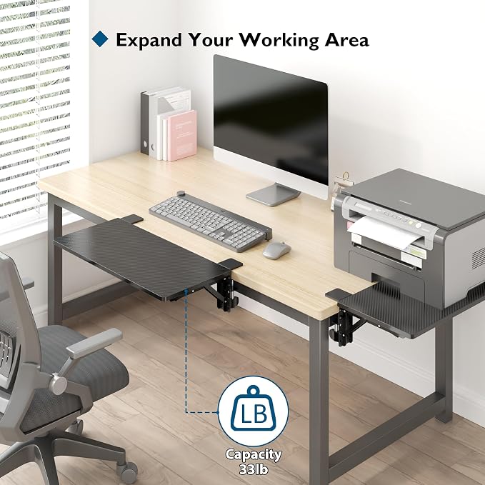 BONTEC Small Ergonomics Desk Extender Tray, 20 x 9.5 Inch, Black Carbon | 90° Foldable Keyboard Tray Platform, Table Mount Arm Rest Shelf, Clamp on Computer Arm Rest, Suitable for Office Use