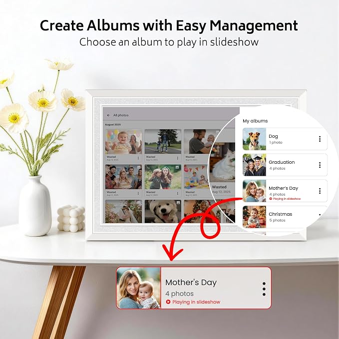 Frameo 10.1" Digital Picture Frame with 32GB Memory White WiFi Electronic Photo Frame 1280 x 800 IPS HD Touch Screen Auto-Rotate Slideshow Wall Mountable Share Photos/Video Remotely Anywhere