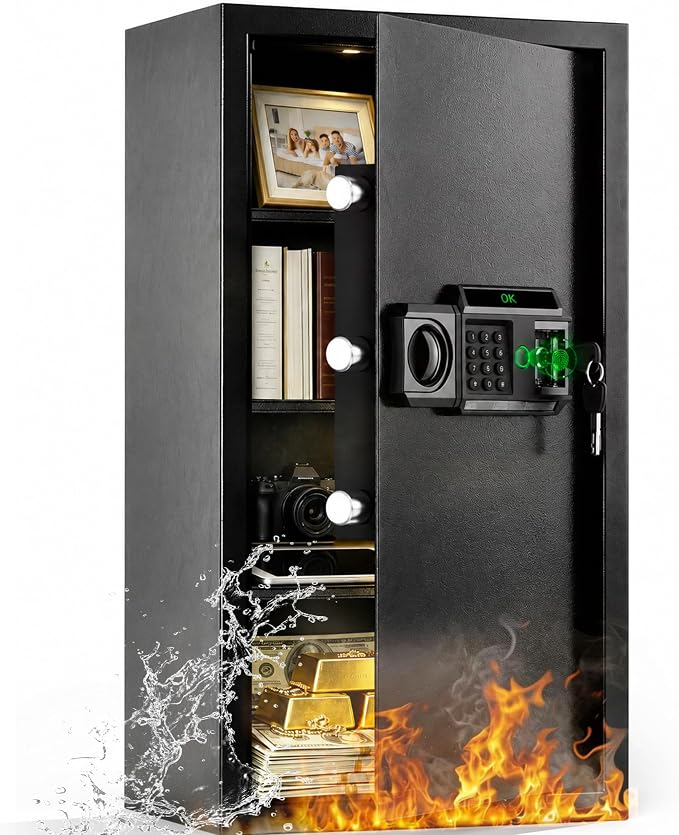 Large Biometric Fireproof Safe, 6.0 Cub Fingerprint Safe for Home Office | Quick Fingerprint Unlock, Anti-Theft Alarm, Mute Mode, Anchor Design, Sensor Light, Removable Shelf