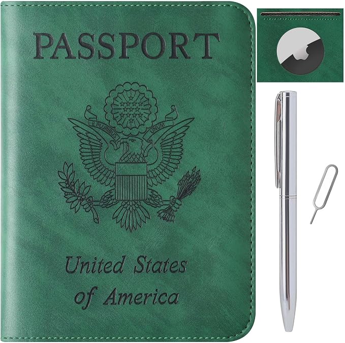 Airtag Passport Holder for Travel Essentials, RFID Passport Cover | Rfid Blocking Wallet, Synthetic Leather Case, Vacation Travel Accessories, For Women Men
