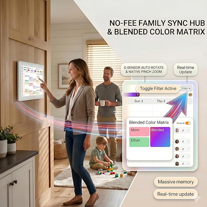 15.6-inch Smart Digital Calendar - White Wall Electronic Calendar, Built-in Digital Photo Frame, No Subscription Fee, Chore Chart & Meal Planner for large family, Dual Mode, with Stand