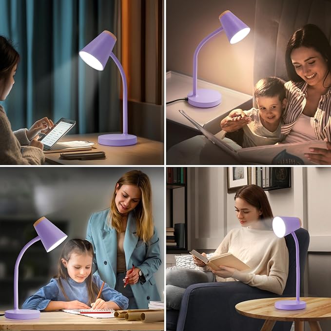 EJIAXIN Desk Lamps for Home Office - Small LED Desk Lamp Touch Dimmable Reading Light for College Dorm Room - Adjustable Flexible Gooseneck Table Lamp for Bedside Bedroom Nightstand Purple