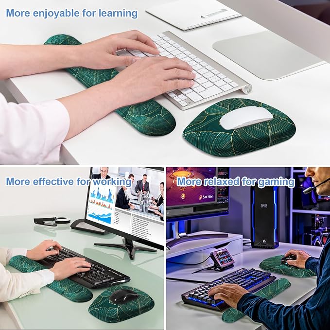 Mouse Pad with Wrist Rest, Comfortable Memory Foam Wrist Rest for Computer Keyboard, Ergonomic Mouse Pad Set for Easy Typing & Pain Relief for Office & Home, Green