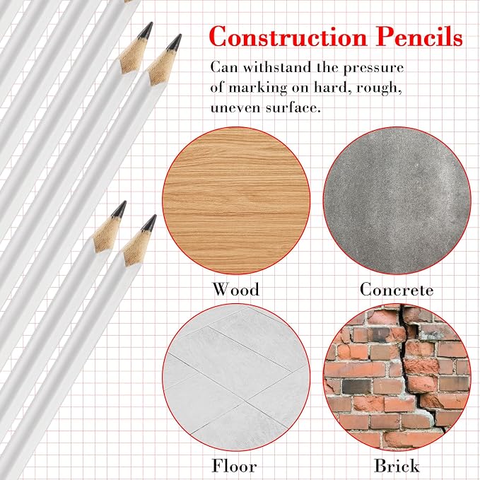 Fainne 48 Pack Jumbo Carpenter Pencils Woodworking Marking with Black Core Thick Flat Construction Pencils for Woodworkers Framers DIY Projects and Contractors(White)