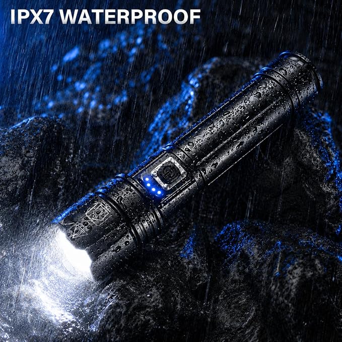 AKNEAR Rechargeable LED Flashlight High Lumens, Super Bright Flashlights with Zoomable & USB C Rechargeable & 5 Light Mode & IPX7 Waterproof, Powerful Flash Light for Home, Hiking, Camping