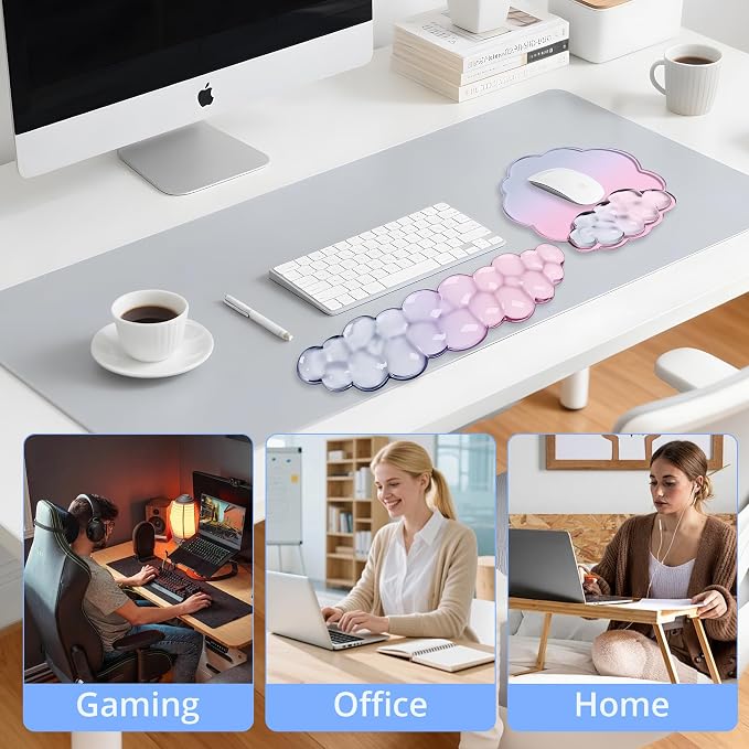 Cloud Wrist Rest Gel Set — Ergonomic Cloud Wrist Rest Keyboard and Mouse Pad, Non-Slip Desk Accessories for Office and Home（Gradient Pink）