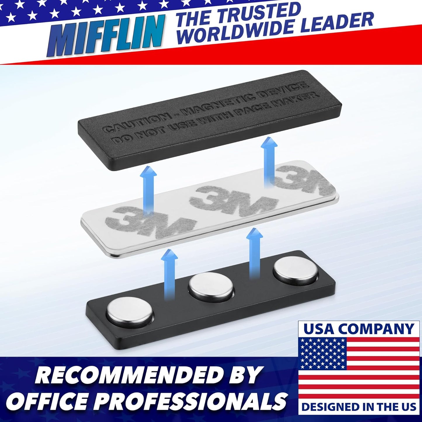 Mifflin-USA - Name Tag Magnets - 500 Pack, 1.75 x 0.5 Inches - Premium ID Badge Holder with 3 Extra Strong Neodymium Magnets