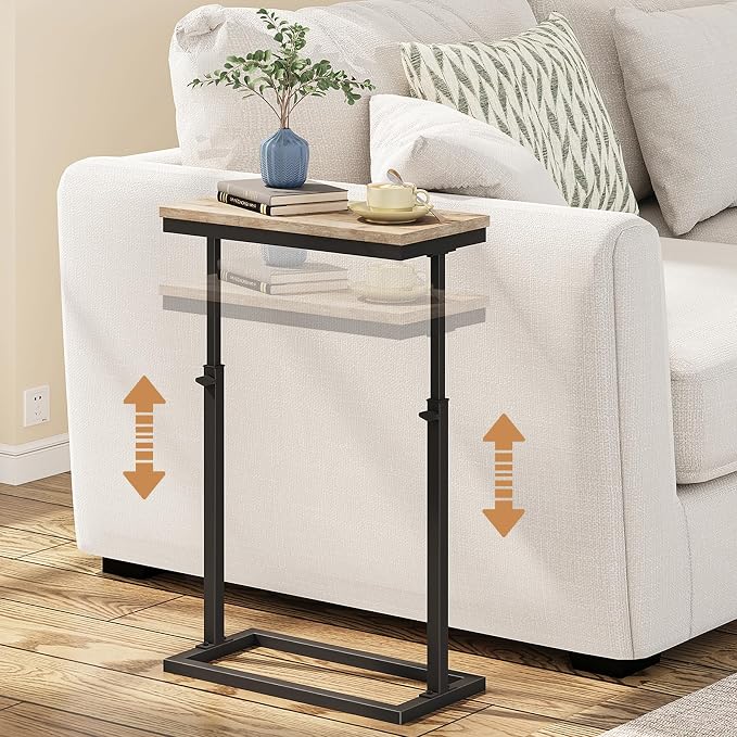 TUTOTAK End Table, Side Table, Tall Couch Table, Sofa Table | for living Room, Bedroom, Greige TB01BG083