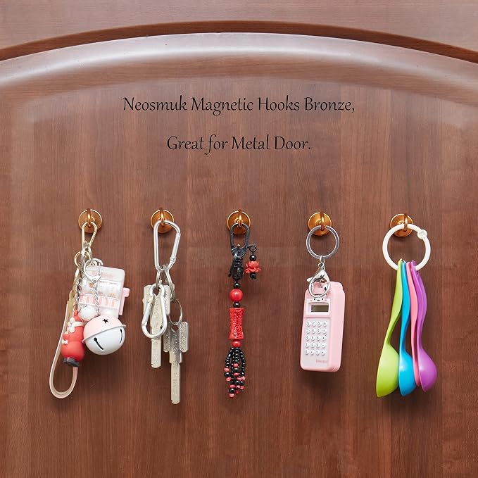 Neosmuk Magnetic Hooks, Heavy Duty 40lb+ Strong Magnet Hook for Cruise Cabins, Cruise Essentials 2026 for Hanging, Metal Wall Refrigerator Hangers (Bronze, 10 Pack)