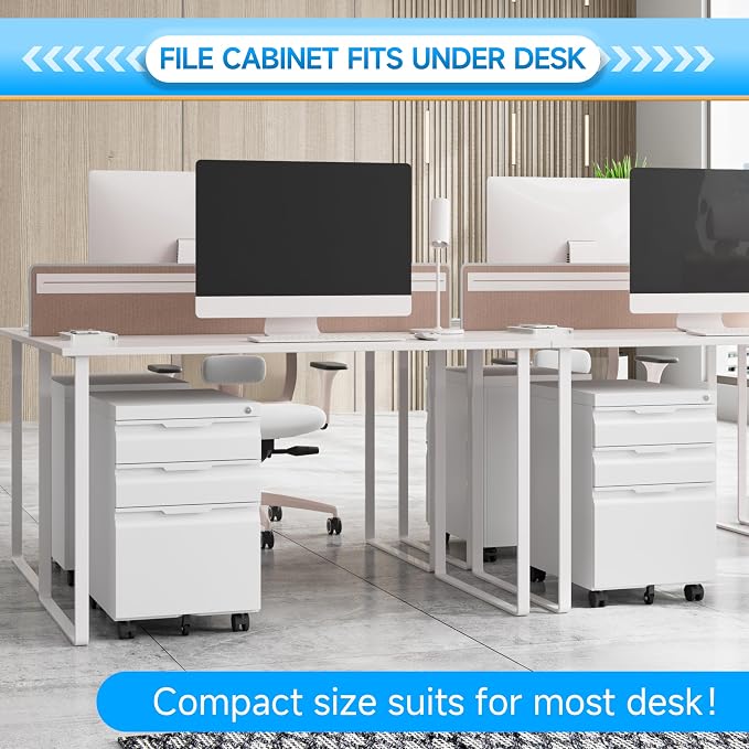 3 Drawer Mobile File Cabinet with Lock, Rolling File Cabinet with Wheels | Metal Small Filing Cabinet with Wheels for Home Office Storage, Fits Legal/A4/Letter/Document Size, Required Assembly, Black