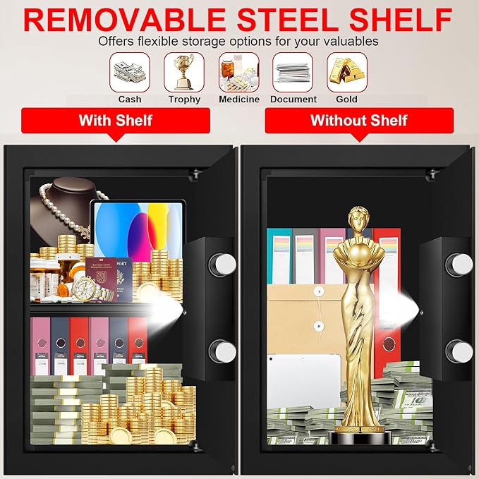 3.4 Cuft Large Safes for Home Use Fire and Water Proof, Anti-Theft Digital Security Safe Box with Electronic Keypad and Key, Fire Proof Safe for Home Documents Firearm Medicine Money Valuables