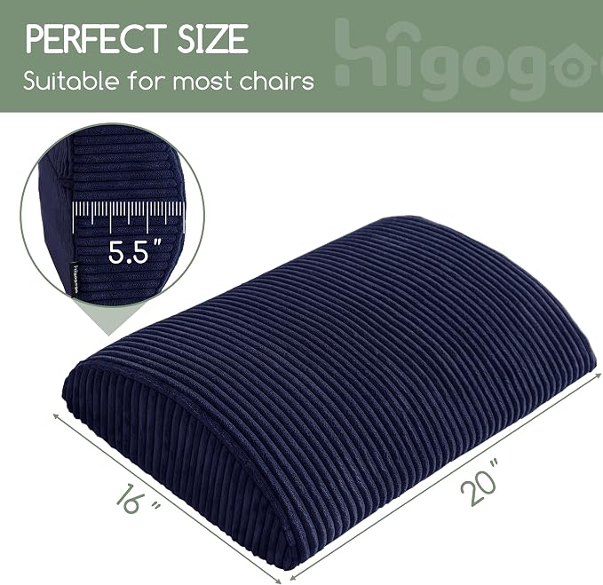 Lumbar Support Pillow for Recliner Chair/Accent Chair/Couch, Extra Large Memory Foam Back Support Cushion for Elderly, Recliner Cushions for Back Rest, Pain Relief, Reading, Washable Cover, Navy