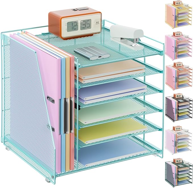gianotter 6-Tier Paper Organizer With Magazine Holder | Desk Organizers and Accessories, File Organizer for Office Supplies Storag (Blue, 6-Tier)