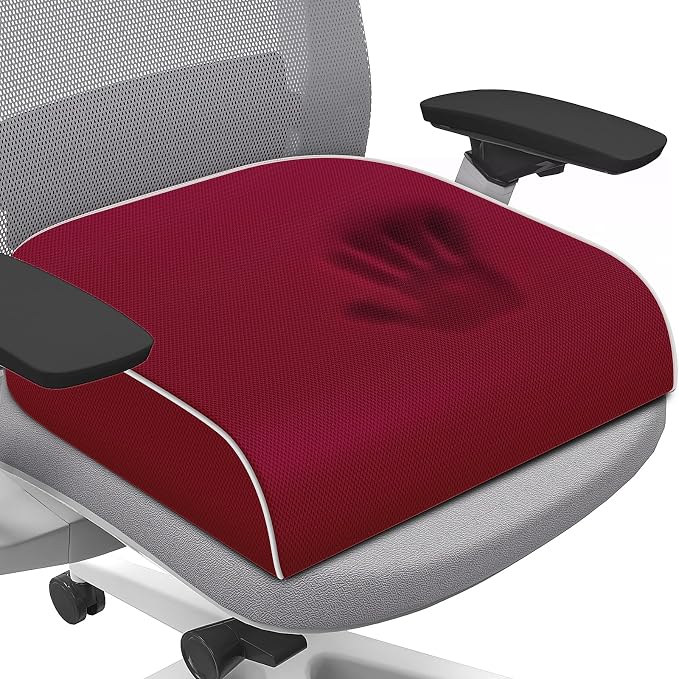 SweetSlubr Seat Cushion for Tailbone Pain Relief, Office Chair Cushion, Memory Foam Large Chair Pad with Non-Slip Cover for Soft Support at Office Chair, Car Seat, Airplane Red/2X-Large
