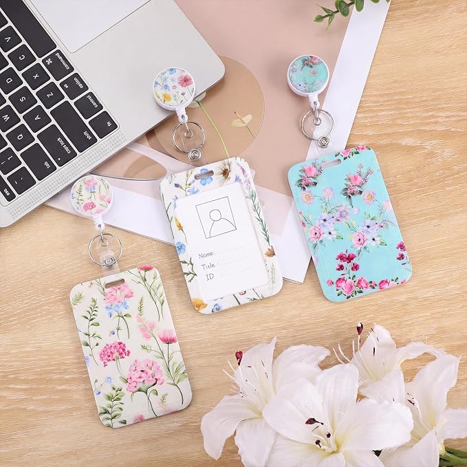 3 Set Badge Holder Retractable Reel Colorful ID Badge Holders with Clip Cute Name Badge Holders for Teacher Nurse Doctor Student Office Workers