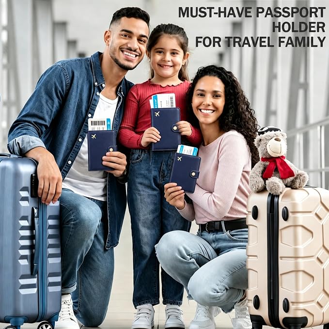 Passport Holder RFID Blocking Travel Wallet, Navy Blue | Passport Cover with Multiple Card Slots, Water-Resistant & Easy-Carry, Must-Have Travel Accessory for Men & Women.