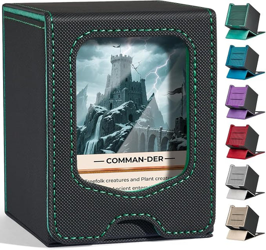 Fabmaker Deck Box Compatible with MTG Commander, (patent Pending) Magnetic Trading Card Storage Box with Comman-der, Fits 100 Double-Sleeved Cards, Card Box Compatible with Magic the Gathering, Green