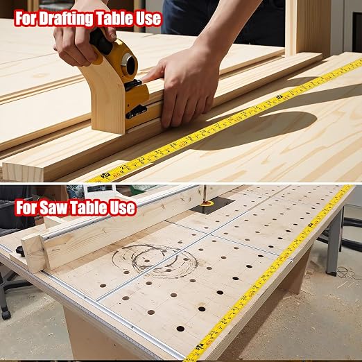 2 Pcs Self-Adhesive Measuring Tape, 78 Inch/200cm Carbon Steel Ruler Tapes, Imperial and Metric Scale, Left to Right & Right to Left Sticky Tape for Workbench Woodworking Table Saw Drafting Table