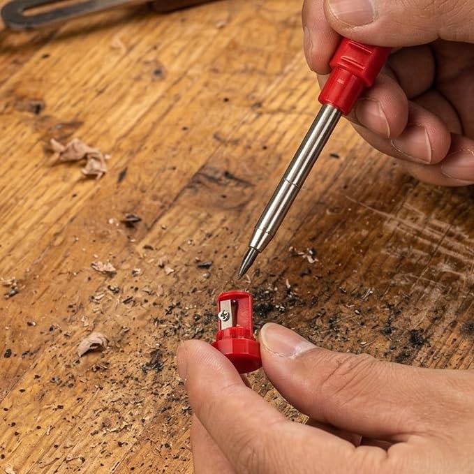 HAUTMEC Construction Pencil, Mechanical Carpenter Pencils with 7 Lead Refills, 2.8mm Heavy Duty Deep Hole Marker with Built-in Sharpener for Woodworking, Contractor & Electrician, HT0293