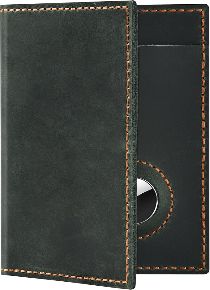Passport Holder for Travel, Genuine Leather Passport Wallet Cover Case with Airtag Slot, RFID Blocking, for Women Men, Travel Essentials Gift, Green