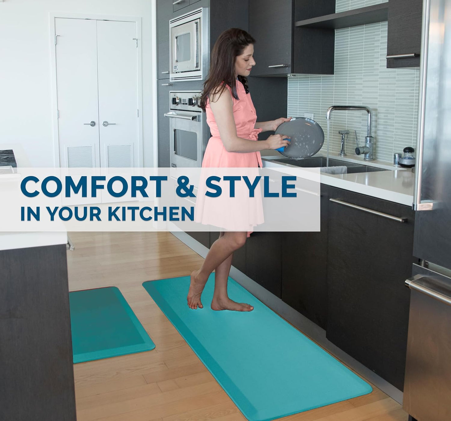ComfiLife Anti Fatigue Floor Mat – 3/4 Inch Thick Perfect Kitchen Mat, Standing Desk Mat – Comfort at Home, Office, Garage – Durable – Stain Resistant – Non-Slip Bottom (20" x 39", Teal)