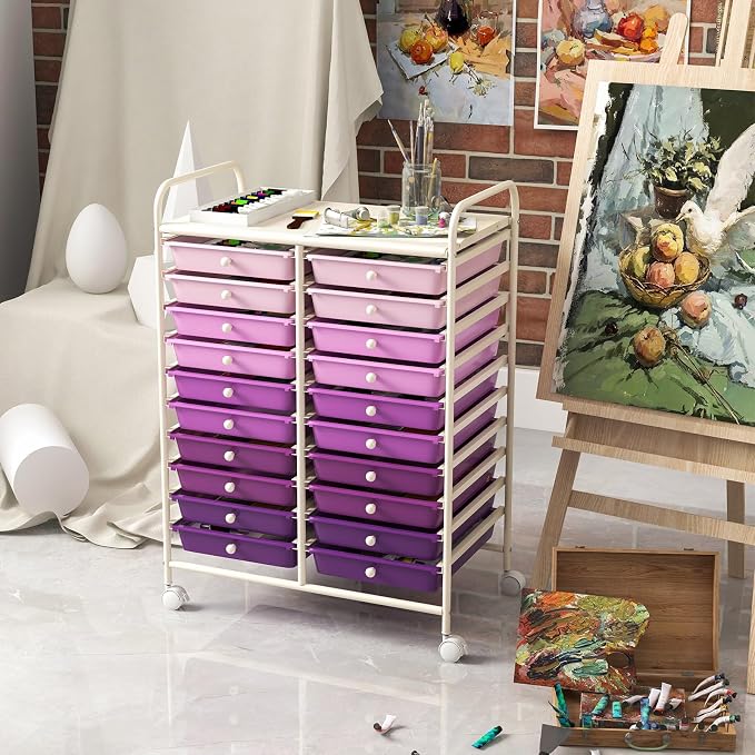 RELAX4LIFE 20-Drawer Rolling Storage Cart - Mobile Rolling Cart w/Drawers for School Classroom Teacher Office Home Salon, Paper File Art Supply Craft Organizer, Utility Cart on Wheels