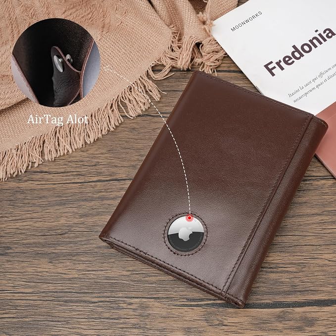Polare Napa Leather Pilot Wallet Passport Holder RFID Blocking Tri-fold Travel Cover Document Organizer for Aviation Professionals (Coffee with AirTag Slot)