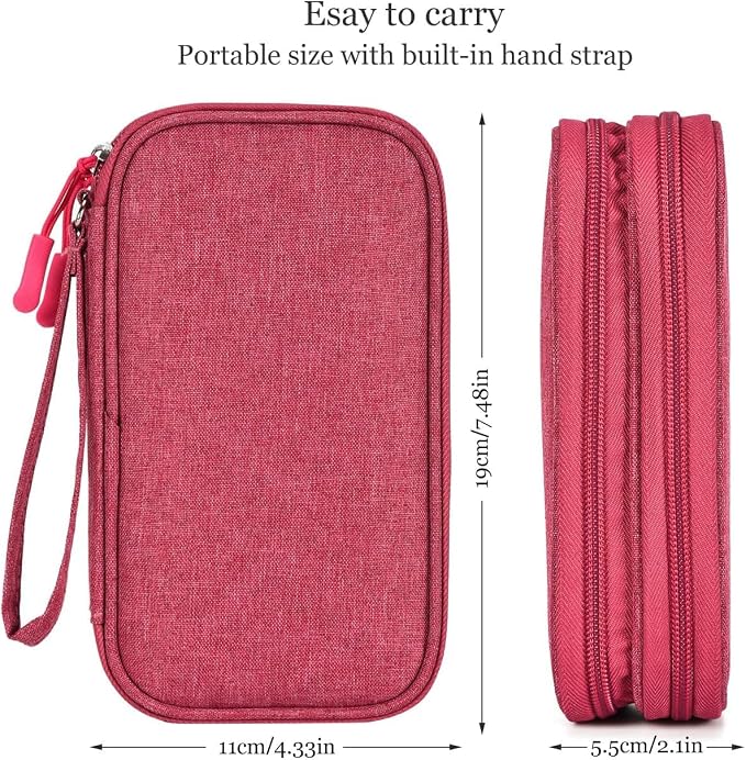 CAOODKDK Electronic Organizer Travel Cable Accessories Bag, Electronic Organizer Case, Waterproof Electronic Accessories Organizer Bag for Power Bank, Charging Cords, USB Cable (Rose Red)