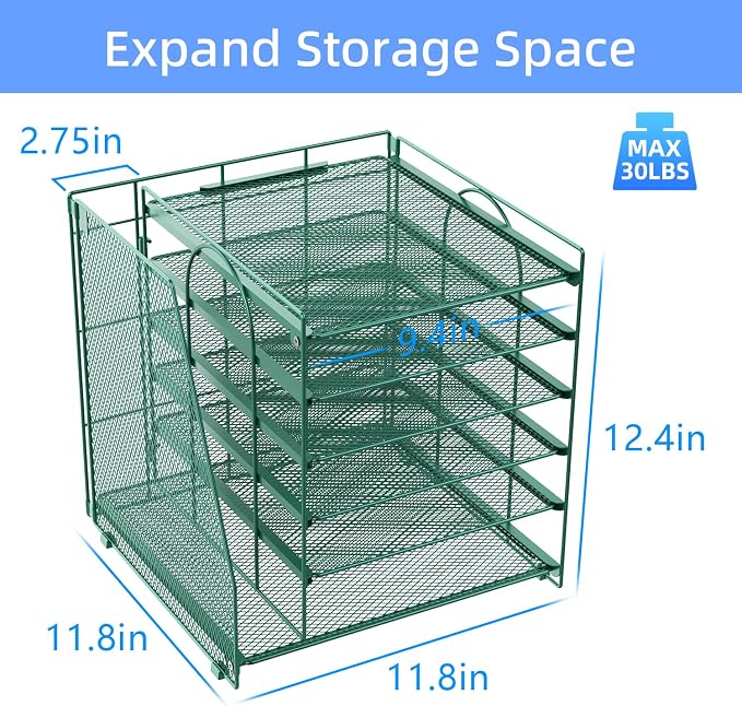 gianotter 6-Tier Paper Organizer With Magazine Holder | Desk Organizers and Accessories, File Organizer for Office Supplies Storag (Green, 6-Tier)