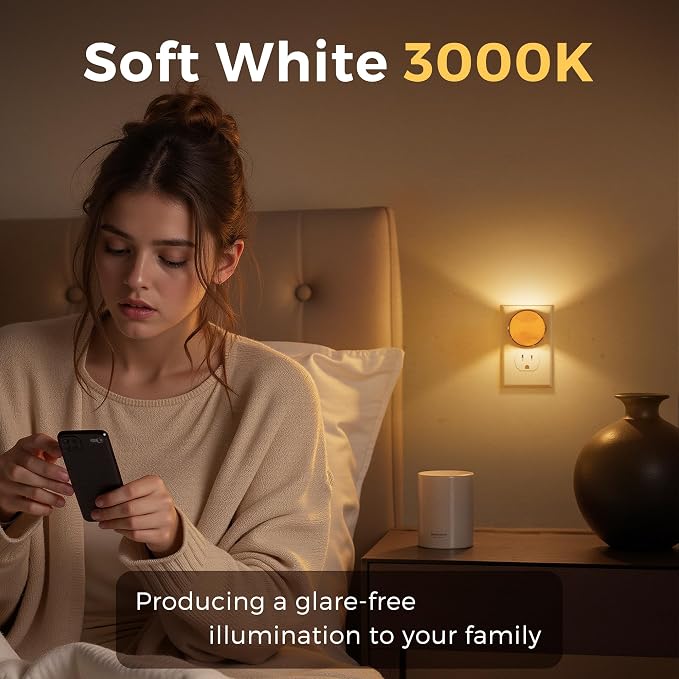 L LOHAS LED Night Lights Plug into Wall, Plug in Night Light with Dusk to Dawn Sensor,Brightness Adjustable,3000K Warm White,Dimmable Gold Nightlight for Adults Hallway Bathroom